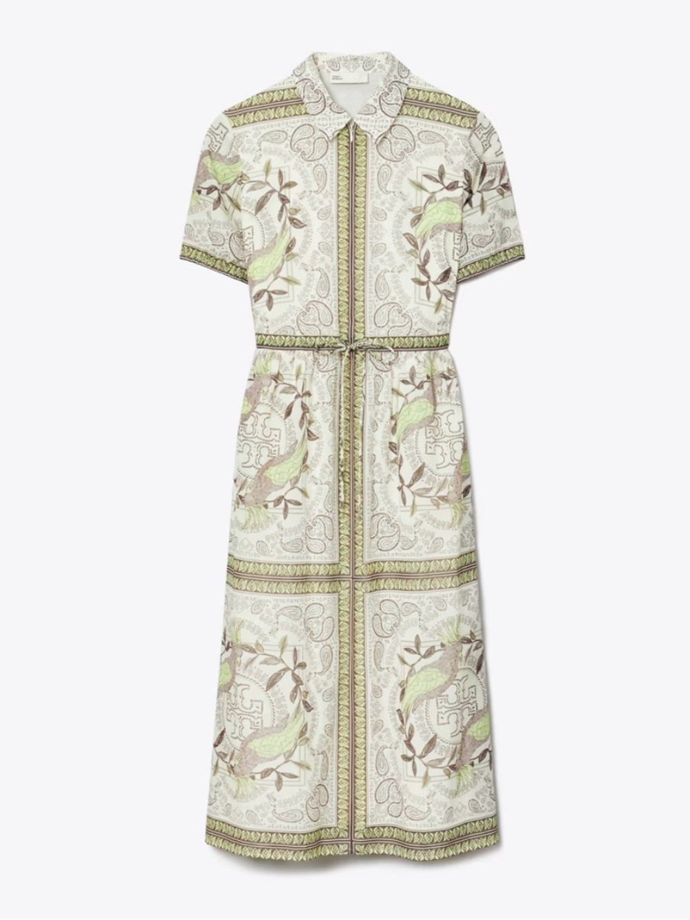 Tory Burch Cinched Cotton Zip Dress Mint Cockatoo Size Large Silk Blend